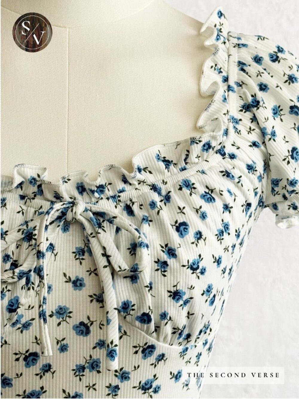 NWT Windsor Cottagecore White Blue Floral Puff Sleeve Bodysuit Size Small Spring - Picture 4 of 9